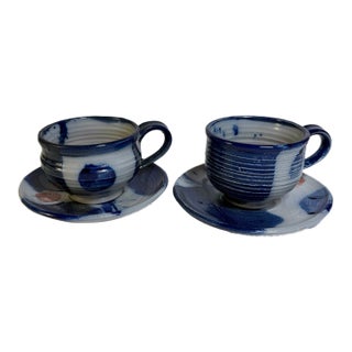 2 Otto Heino Studio Pottery Tea Cups & Saucers For Sale