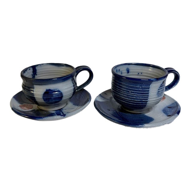 2 Otto Heino Studio Pottery Tea Cups & Saucers For Sale