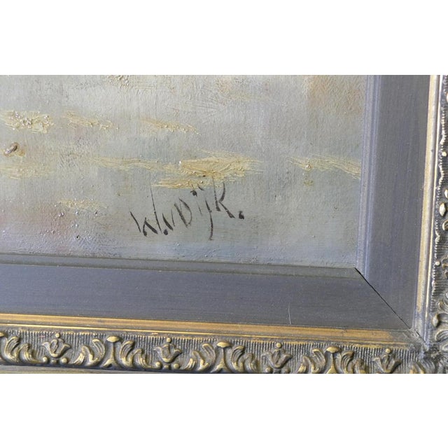 W. v. Dijk, Village from the Water, 19th Century, Oil Painting, Framed For Sale - Image 4 of 8