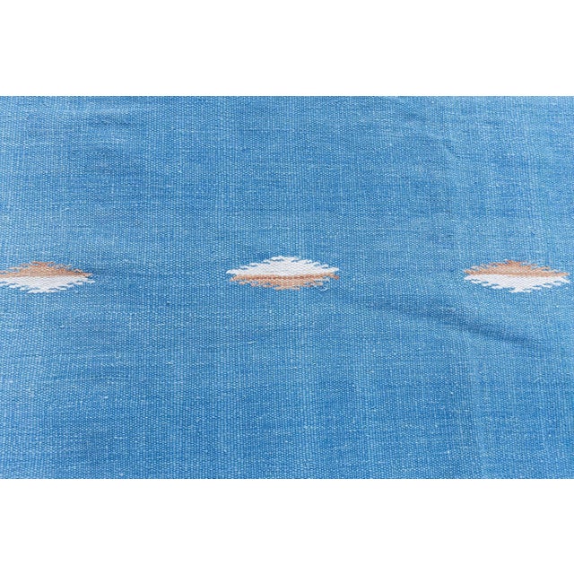 Textile Doris Leslie Blau Dhurrie Vintage Blue With Navy Blue Flatweave Cotton Rug For Sale - Image 7 of 8