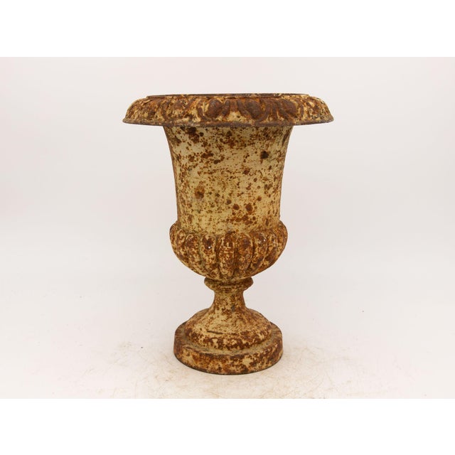 French Single Rusty Cast Iron Urn, French Early 20th Century For Sale - Image 3 of 10