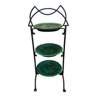 Mid 20th Century Serving Stand With English and Italian Majolica Plates - Set of 4 For Sale