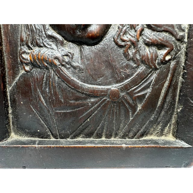 French Antique Bas Relief Wood Carving: Saint John Portrait Plaque For Sale - Image 3 of 9