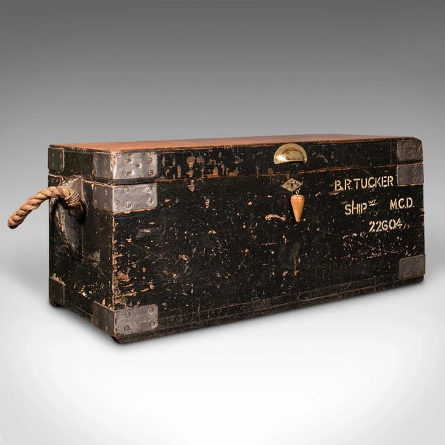 This is a vintage shipwright's tool chest. An English, cedar and pine craftsman's work trunk, dating to the mid 20th...