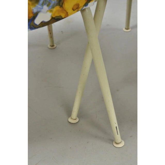 Vintage Retro Atomic Era Metal Kitchen Dining Chairs W/ Blue Yellow Flowers Pair For Sale - Image 11 of 12