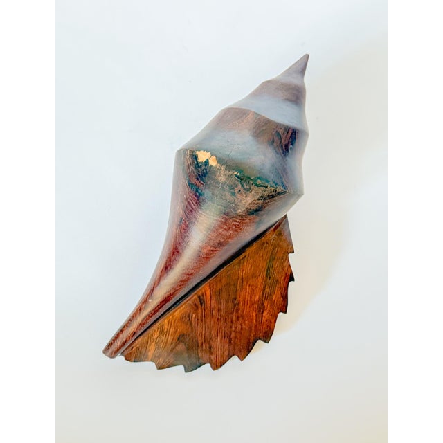 Vintage Large Carved Ironwood Conch Shell Sculpture Objects, a Pair For Sale - Image 4 of 16
