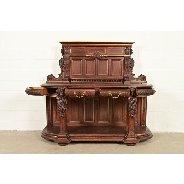 R. J. Horner Renaissance Revival Ornate Carved Oak Sideboard or Bar Cabinet, Circa 1880s For Sale In South Bend - Image 6 of 16
