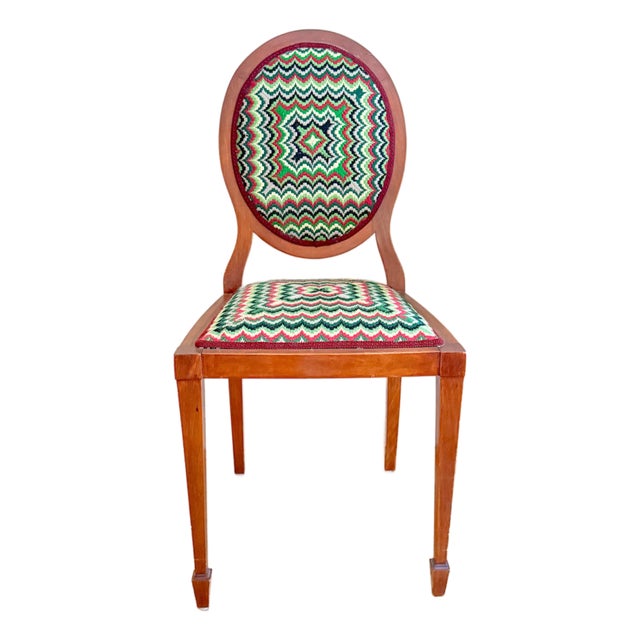 Antique Needlepoint Sheraton Style Federal Oval Back Chair, c.1900 For Sale