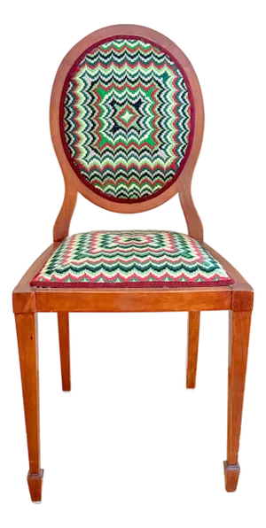 Antique Needlepoint Sheraton Style Federal Oval Back Chair, c.1900