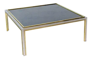 1970s Mid-Century Modern Brass Chrome Smoked Glass Willy Rizzo Square Coffee Table