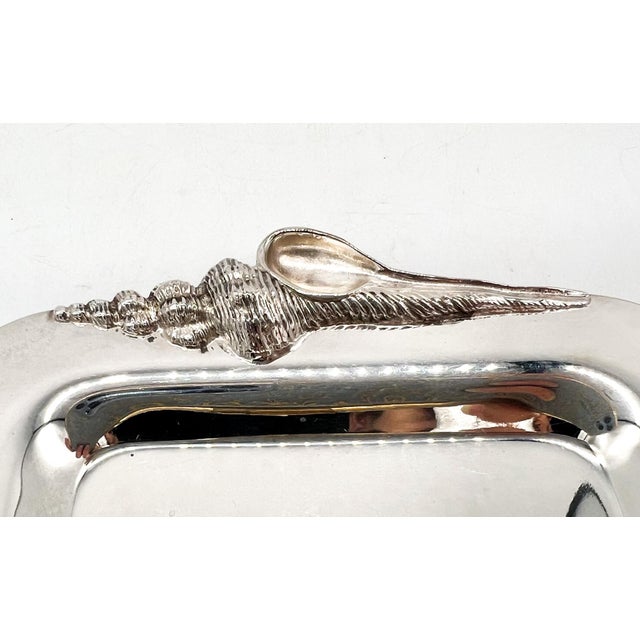 Metal Vintage Gorham Silverplate Shell Handle Serving Tray — Coastal / Hollywood Regency For Sale - Image 7 of 10
