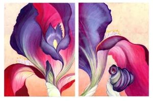 Set of 2 Original Floral Oil Paintings, Cropped Iris Diptych by Kathleen Ney