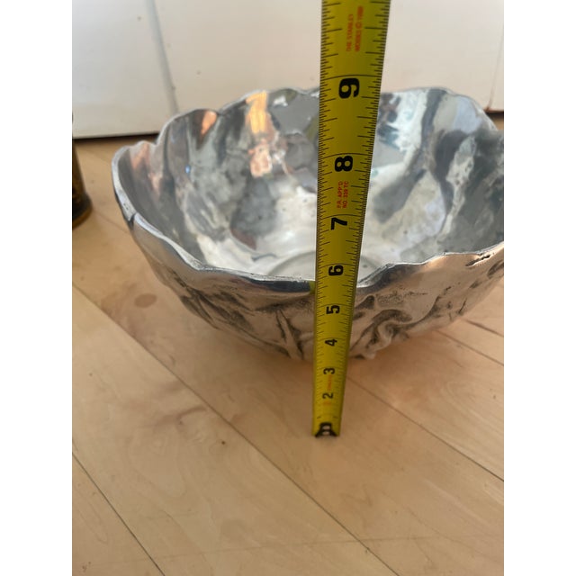 Large Mexican Pewter Cabbage Ware Leaf Serving Bowl For Sale - Image 9 of 11