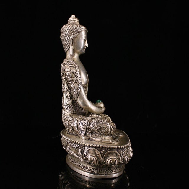 Late 19th Century Silver-Gilt Bronze Amitayus Buddha Statue, 1.6kg For Sale In Los Angeles - Image 6 of 9