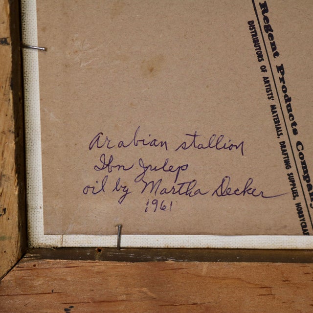 1961 Oil Painting on Board of Arabian Gray Stallion Horse Ibn Julep Framed Signed and Dated For Sale - Image 11 of 13