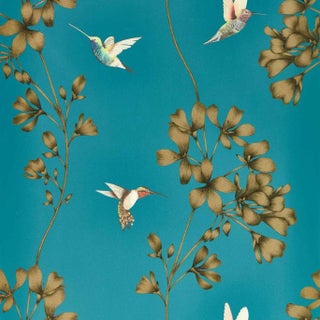 Harlequin Amazilia Wallpaper in Teal/Gold - a Sample For Sale