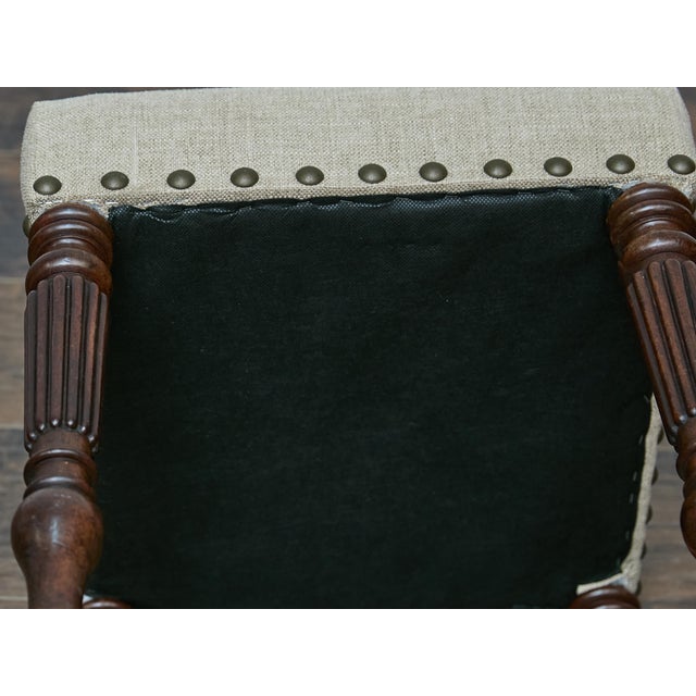 English English Mahogany 19th Century Stool with Turned Legs and Custom Linen Upholstery For Sale - Image 3 of 12
