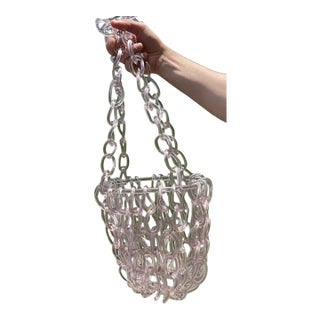 Rare Fine Antique 19th C. Victorian Free Blown Glass Whimsy Hanging Chain Basket For Sale