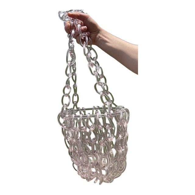 Rare Fine Antique 19th C. Victorian Free Blown Glass Whimsy Hanging Chain Basket For Sale