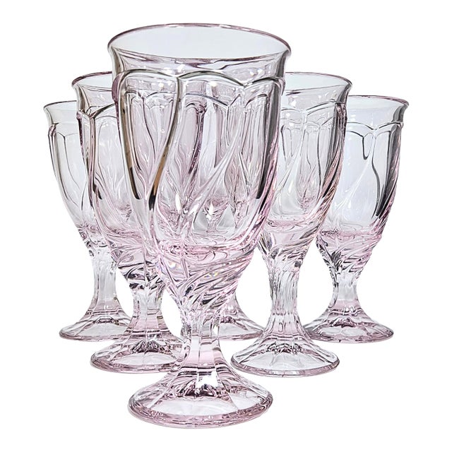 Petal Pink Swirling Goblets- Set of Six For Sale