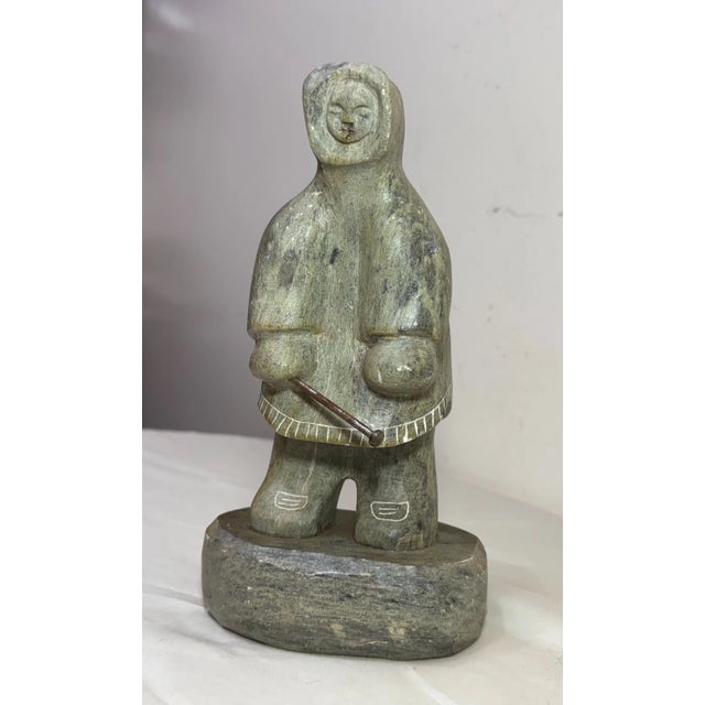 Vintage Hand Carved Soapstone Canadian Figure Dimu Eskimo Sculpture Inuit Statue For Sale - Image 9 of 12