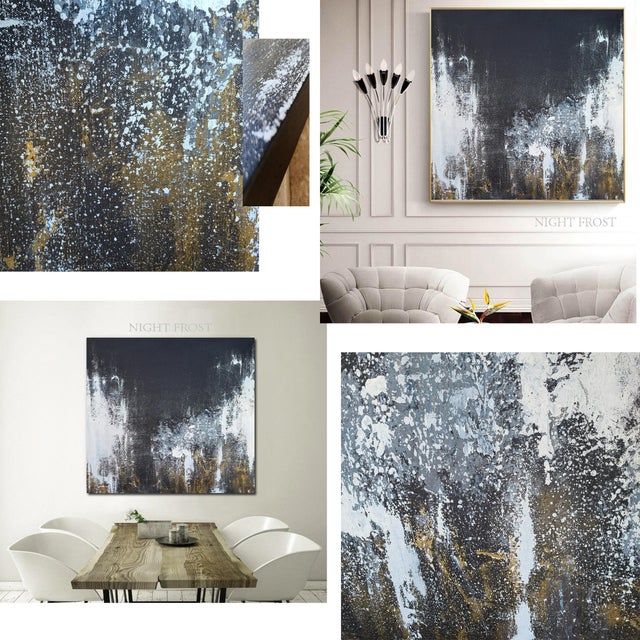 Textile Large Modern Abstract Original Art Stretched Canvas Painting For Sale - Image 7 of 7