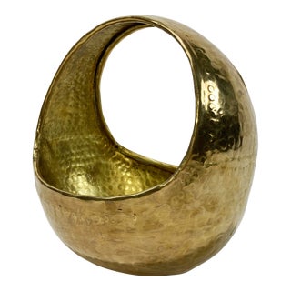 Vintage Hammered Brass Basket or Planter For Sale