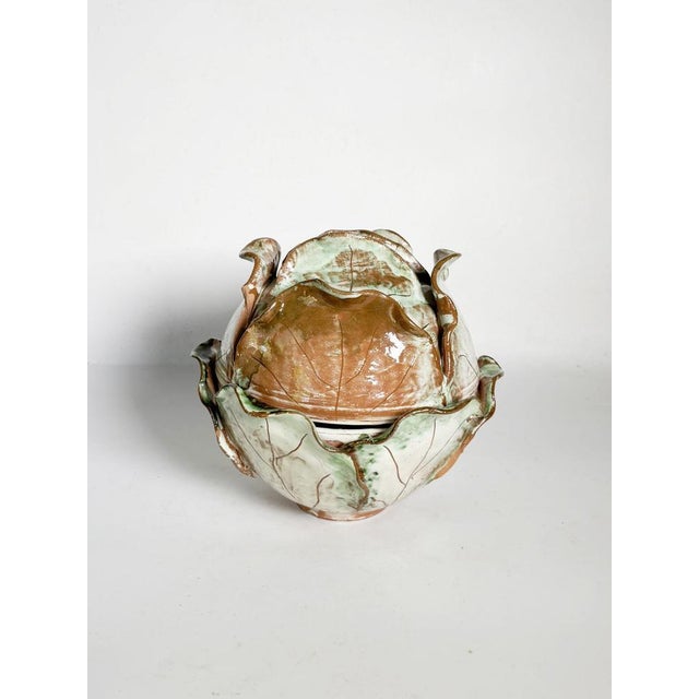 Rustic 20th Century Glazed Ceramic Tureen in the Shape of a Cabbage, France For Sale - Image 3 of 13
