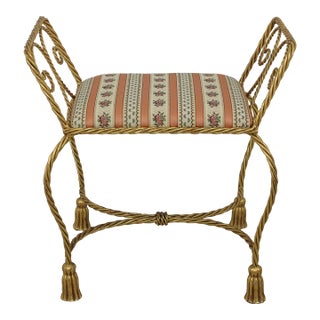 Italian Corda & Tassel Gold Finish Iron Bench For Sale
