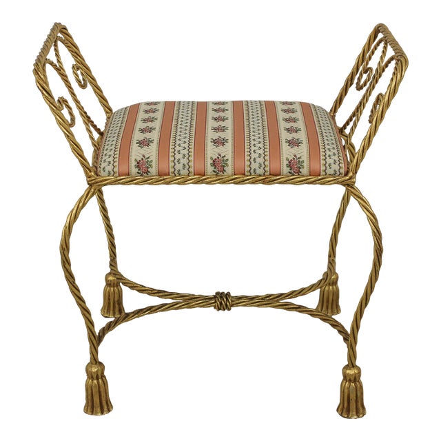 Italian Corda & Tassel Gold Finish Iron Bench For Sale