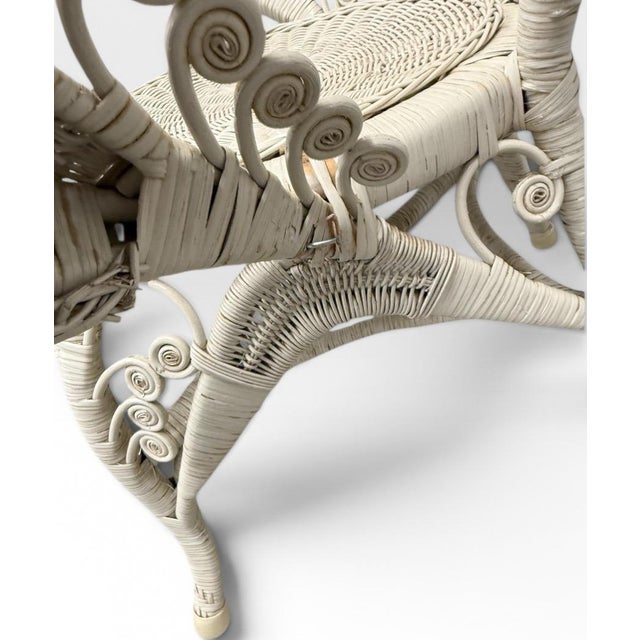 Vintage Boho Chic White Wicker Peacock Fan Back Chairs With Custom Cushions Pair For Sale - Image 15 of 16