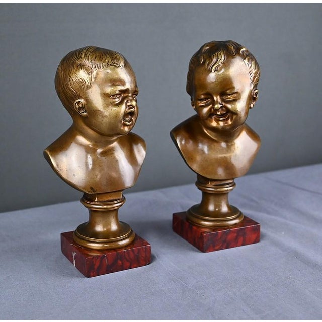 After Houdon, Laughing John & Crying John Sculptures, 1890s, Bronze For Sale - Image 6 of 18