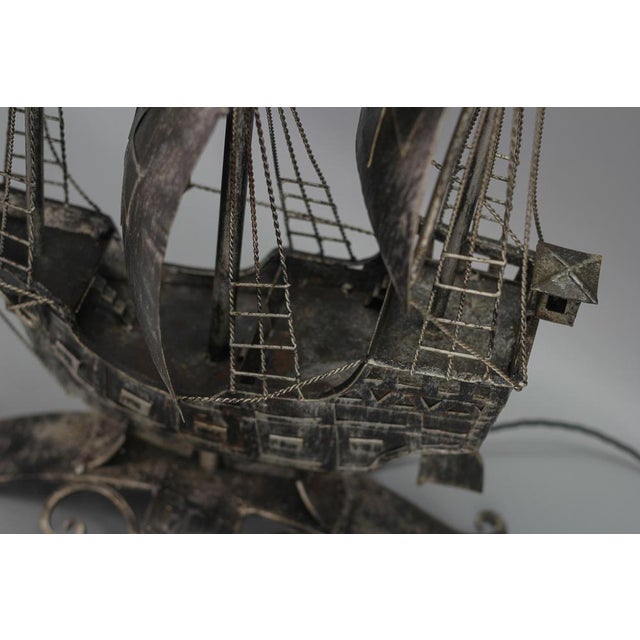 Spanish Wrought Iron and Glass Galleon Sailing Ship Shaped Floor Lamp, 1950s For Sale - Image 13 of 18