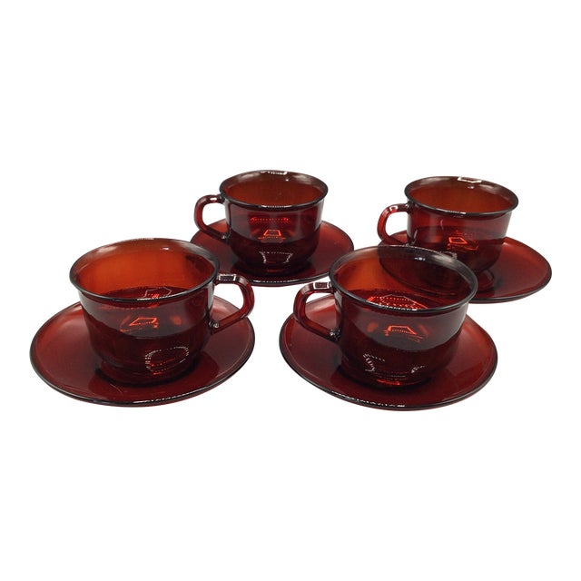 French Ruby Red Cup and Saucers-Set of 4 For Sale