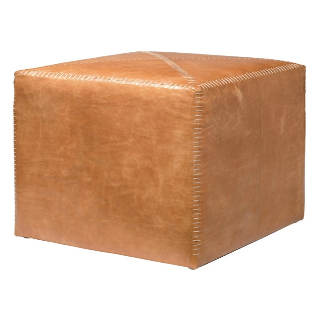 2020s Jamie Young Ottoman in Tan Leather, Large For Sale - Image 5 of 5