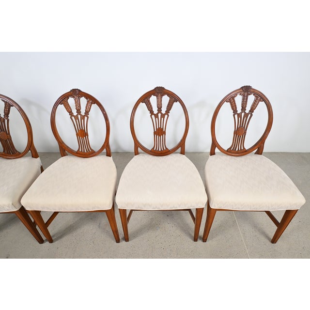 Elegant Set of Six Hepplewhite-Style Carved Dining Chairs With Oval Backrests For Sale In South Bend - Image 6 of 16