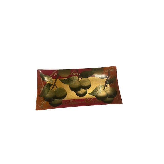 Art Deco Lime Motif Glass and Gold Leaf Tray Signed and Dated ‘02 For Sale - Image 3 of 8