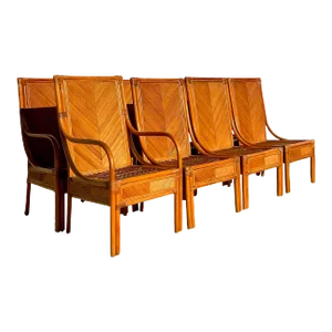 Vintage Coastal Chevron Pencil Reed Dining Chairs - Set of 8