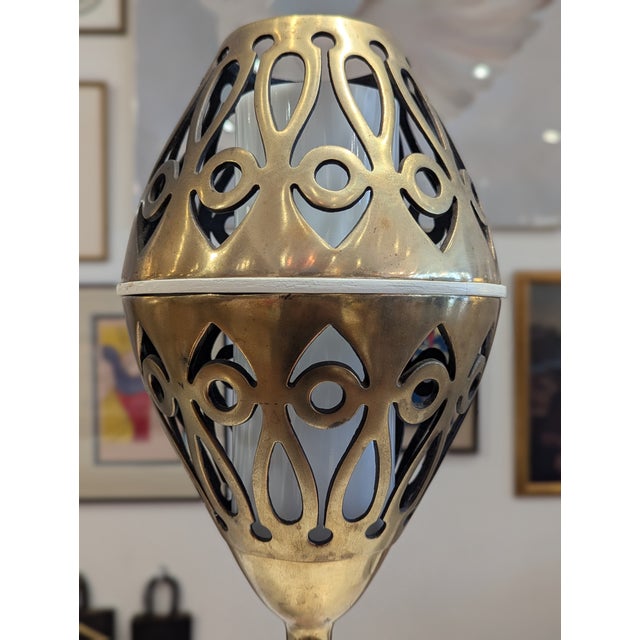 Cream 1960s Space Age Pierced Metal Table Lamp For Sale - Image 8 of 9