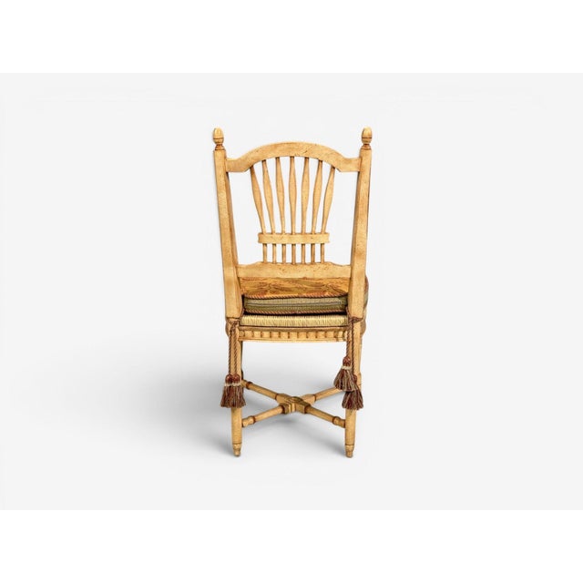 Regency, Four Dining Chairs, Painted Wood, Straw, Fabric, Usa, 1940s For Sale - Image 15 of 15
