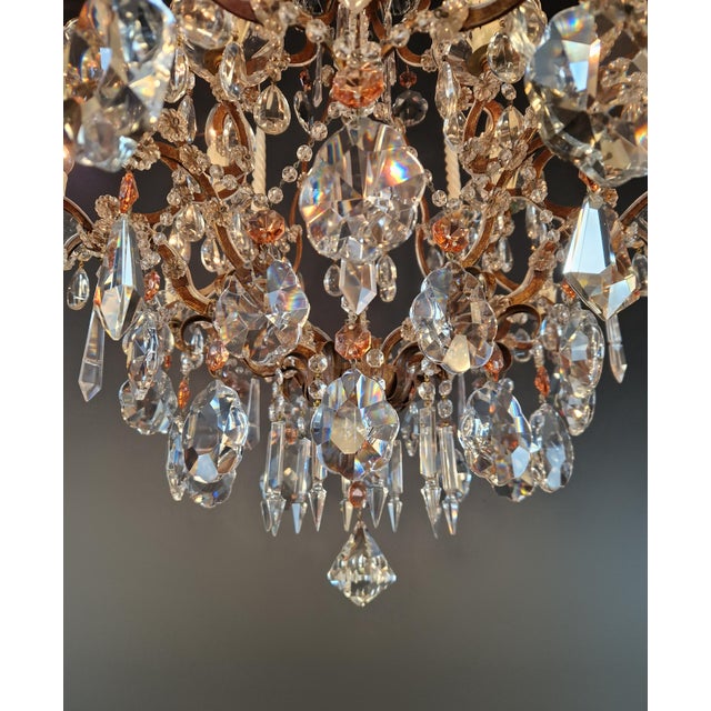 Brass 1940s Italian Baroque Revival Crystal Chandelier Rose Pink Crystals Original Candle For Sale - Image 8 of 13