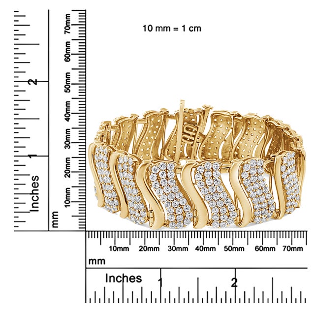 Metal 14K Yellow Gold 15.0 Cttw Diamond Chevron Wave 7.25" Inch Link Bracelet For Sale - Image 7 of 7