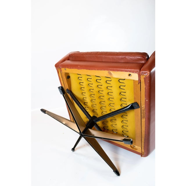 Brown Danish Red Brown Leather Easy Chair, 1960s For Sale - Image 8 of 10