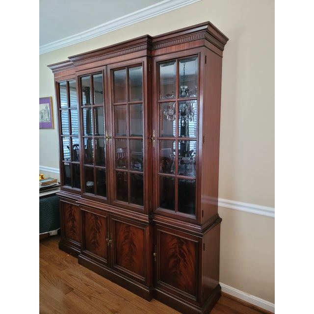 Traditional Georgian Style Two Piece Mahogany Breakfront For Sale - Image 3 of 18