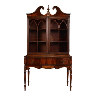 Berkey & Gay Antique Georgian Flame Mahogany Bookcase or Bar Cabinet, Circa 1920s For Sale