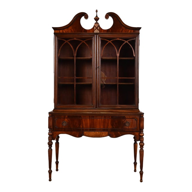 Berkey & Gay Antique Georgian Flame Mahogany Bookcase or Bar Cabinet, Circa 1920s For Sale