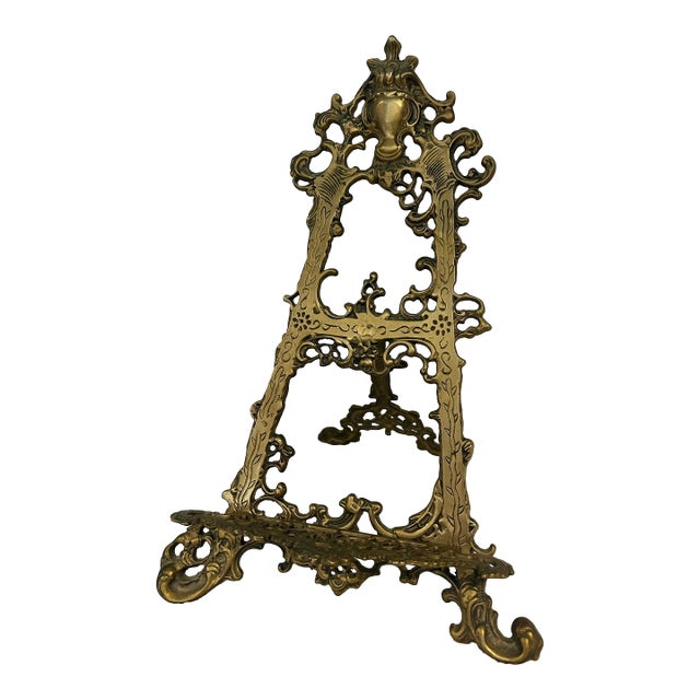 Mid 20th Century Victorian Style Cast Brass 15.5” Table Top Easel or Book Stand For Sale