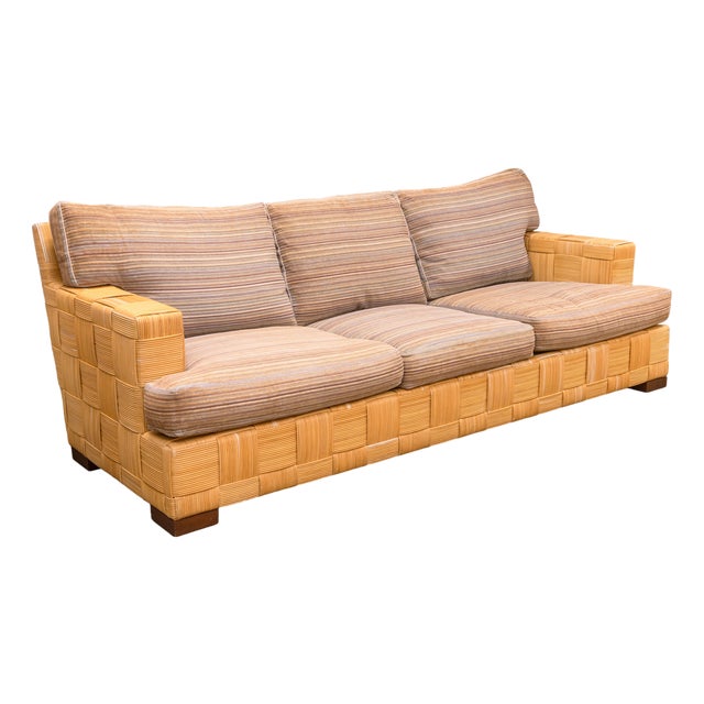 Rare Vintage John Hutton for Donghia Block Island Woven Rattan Sofa For Sale