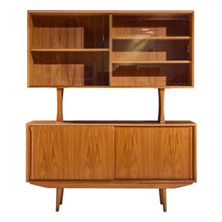 Hp Hansen Style Mid Century Danish Teak Credenza and Hutch For Sale