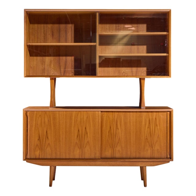 Hp Hansen Style Mid Century Danish Teak Credenza and Hutch For Sale